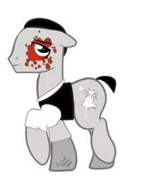 Size: 1024x1196 | Tagged: artist:miles-upshur, blood, clothes, derpibooru import, eddie gluskin, outlast, outlast: whistleblower, ponified, semi-grimdark, simple background, solo, transparent background, vector, vest