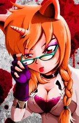 Size: 719x1112 | Tagged: safe, artist:animeclaro, derpibooru import, oc, oc:camila denise, unofficial characters only, human, braid, clothes, eared humanization, fingerless gloves, gloves, horned humanization, humanized, humanized oc, solo, tongue out