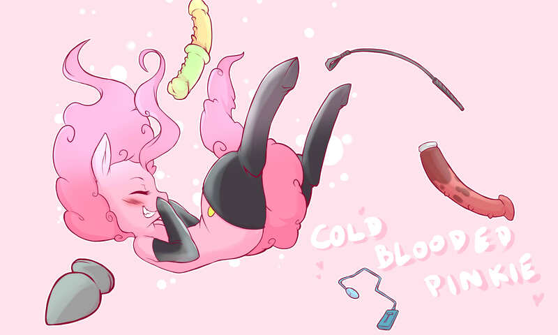 Size: 4000x2400 | Tagged: artist:cold-blooded-twilight, banner, buttplug, clothes, cute, derpibooru import, dildo, doubleheaded dildo, egg vibrator, falling, female, kinkie pie, latex, latex socks, laughing, pinkie pie, questionable, riding crop, sex toy, socks, solo, solo female, vibrator