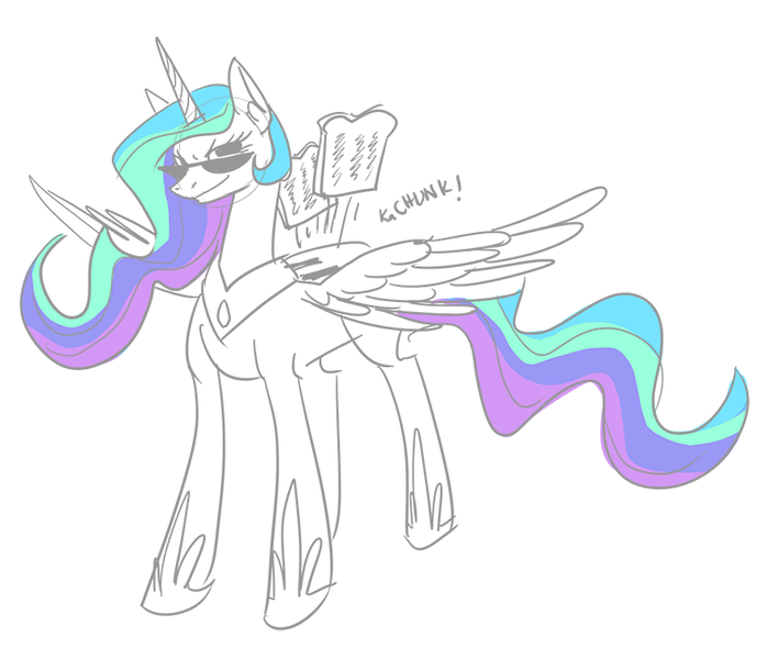 Size: 765x648 | Tagged: artist:zaphy1415926, derpibooru import, princess celestia, safe, solo, sunglasses, toaster, wat