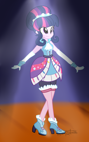 Size: 1024x1642 | Tagged: dead source, safe, artist:sugarrush015, derpibooru import, twilight sparkle, twilight sparkle (alicorn), equestria girls, friendship through the ages, rainbow rocks, clothes, evening gloves, high heels, solo