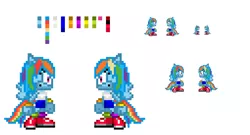 Size: 1021x550 | Tagged: anthro, artist:mysterio2448, artist:zookinator-hedgie, derpibooru import, pixel art, plantigrade anthro, rainbow dash, safe, simple background, sonicified, sonic the hedgehog (series), sprite, style emulation, white background