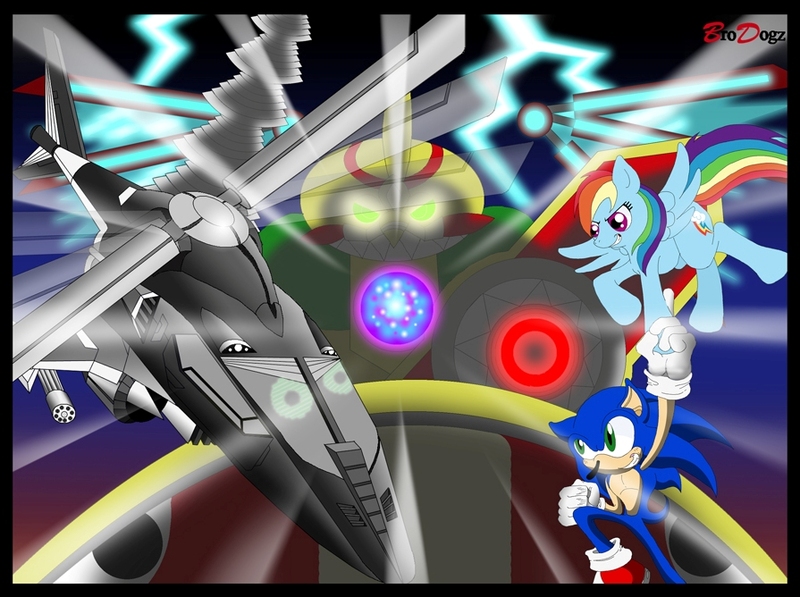 Size: 895x668 | Tagged: artist:brodogz, crossover, derpibooru import, egg emperor, helicopter, lightning, rainbow dash, request, safe, sonic heroes, sonic the hedgehog, sonic the hedgehog (series)