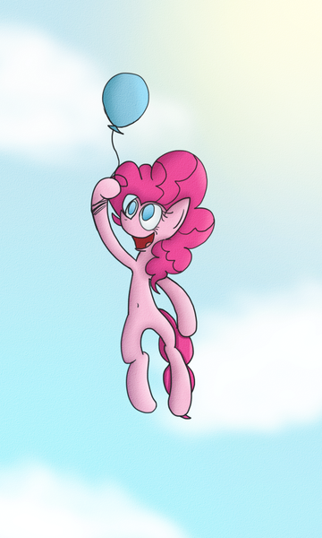 Size: 614x1024 | Tagged: safe, artist:mr. rottson, derpibooru import, pinkie pie, balloon, flight, flying, solo, then watch her balloons lift her up to the sky