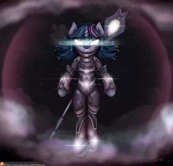 Size: 4000x3840 | Tagged: anthro, arm hooves, armor, artist:neko-me, derpibooru import, glowing eyes, patreon, safe, solo, twilight sparkle, warzone, weapon