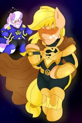 Size: 2255x3393 | Tagged: alternate universe, app-el, applejack, artist:blackbewhite2k7, commission, derpibooru import, diamond tiara, safe, superboy prime, superman, supermare, yellow lantern