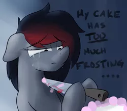Size: 762x665 | Tagged: artist needed, cake, derpibooru import, dramatic, emo, frosting, grimdark, knife, /mlp/, oc, oc:miss eri, solo, unofficial characters only