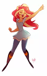 Size: 537x862 | Tagged: safe, artist:rollingrabbit, derpibooru import, sunset shimmer, equestria girls, my past is not today, cute, eyes closed, female, open mouth, ponied up, pony ears, shimmerbetes, solo