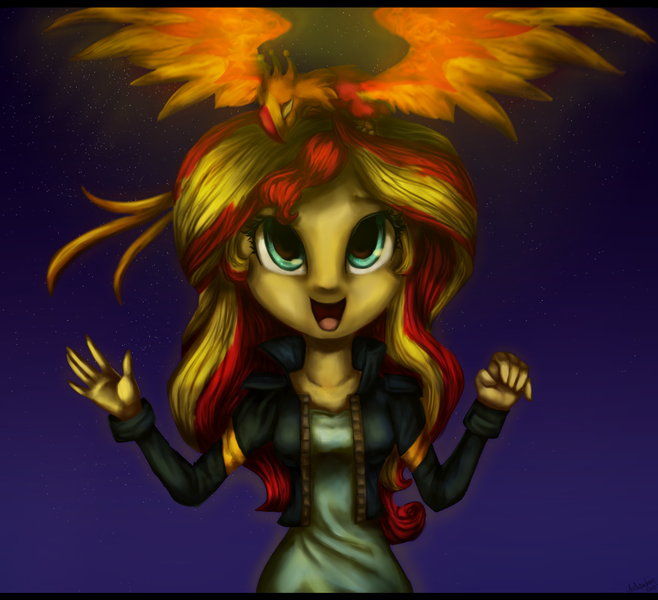 Size: 1200x1095 | Tagged: safe, artist:aschenstern, derpibooru import, philomena, sunset shimmer, phoenix, equestria girls, my past is not today, rainbow rocks, cute, shimmerbetes