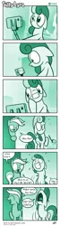 Size: 652x2450 | Tagged: safe, artist:dori-to, derpibooru import, bon bon, lyra heartstrings, sweetie drops, earth pony, pony, unicorn, comic:silly lyra, comic, duckface, duo, female, greenscale, mare, monochrome, phone, selfie, selfie stick, silly, silly lyra, silly lyra español, silly pony, spanish, sweat, translation, translator:the-luna-fan