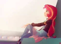 Size: 1096x800 | Tagged: safe, artist:ajvl, derpibooru import, sunset shimmer, human, equestria girls, my past is not today, rainbow rocks, humanized, profile, sitting, solo