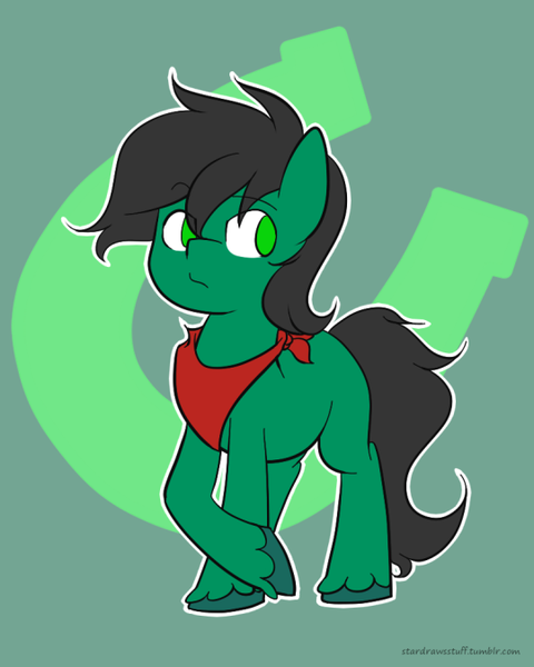 Size: 540x675 | Tagged: safe, artist:star, derpibooru import, oc, oc:green hoof, unofficial characters only, pony, bio, male, neckerchief, stallion