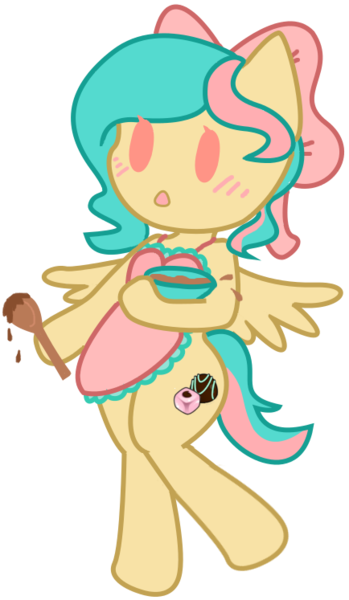 Size: 434x747 | Tagged: safe, artist:matteglaze, derpibooru import, oc, oc:vanilla ganache, unofficial characters only, pony, semi-anthro, apron, bipedal, chibi, clothes, cooking