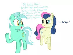 Size: 2100x1600 | Tagged: safe, artist:hunnel, derpibooru import, bon bon, lyra heartstrings, sweetie drops, bon bon is not amused, female, hilarious in hindsight, lesbian, lyrabon, shipping