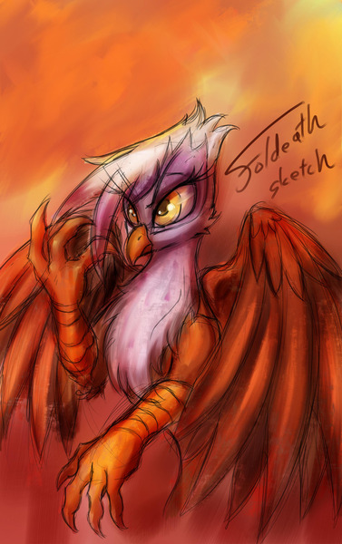 Size: 1207x1920 | Tagged: safe, artist:foldeath, derpibooru import, gilda, gryphon, solo