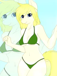 Size: 774x1032 | Tagged: anthro, artist:darkpagg, belly button, bikini, clothes, derpibooru import, oc, oc:aile, safe, solo, swimsuit, unofficial characters only