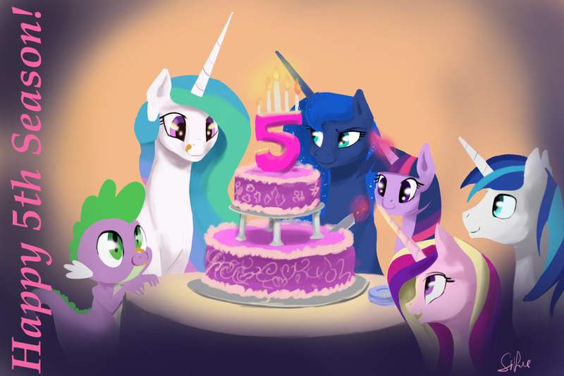 Size: 1280x853 | Tagged: safe, artist:silfoe, derpibooru import, princess cadance, princess celestia, princess luna, shining armor, spike, twilight sparkle, twilight sparkle (alicorn), alicorn, pony, royal sketchbook, season 5, alicorn tetrarchy, cake, cakelestia, female, licking lips, mare