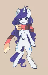 Size: 1204x1880 | Tagged: safe, artist:takami-kinmoshi, derpibooru import, rarity, pony, bipedal, clothes, scarf, solo