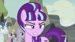 Size: 500x280 | Tagged: amber tresses, animated, crying, cute, derpibooru import, discovery family, discovery family logo, double diamond, favorbetes, party favor, safe, screencap, starlight glimmer, the cutie map