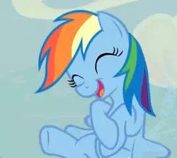 Size: 337x302 | Tagged: safe, derpibooru import, screencap, rainbow dash, pegasus, pony, the cutie map, cute, dashabetes, eyes closed, female, flying, happy, laughing, mare, open mouth, solo