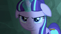 Size: 500x280 | Tagged: safe, derpibooru import, screencap, starlight glimmer, the cutie map, animated, discovery family, discovery family logo, evil, evil grin, grin, magic, solo, this will end in gulag