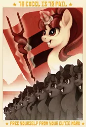 Size: 1105x1628 | Tagged: artist:imalou, communism, derpibooru import, equality, equality mark, grin, levitation, magic, poster, propaganda, s5 starlight, safe, soviet, staff, staff of sameness, stalin glimmer, starlight glimmer, the cutie map