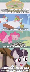 Size: 850x2000 | Tagged: safe, derpibooru import, edit, edited screencap, screencap, applejack, cherry punch, pinkie pie, sugar belle, earth pony, earthworm, unicorn, worm, applebuck season, call of the cutie, the cutie map, baked bads, bowl, eating, equalized mane, eyes closed, female, image macro, mare, meme, sick