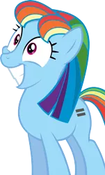 Size: 3905x6452 | Tagged: safe, artist:accu, derpibooru import, rainbow dash, pegasus, pony, the cutie map, bad end, controlled, equal cutie mark, equalized, female, grin, happy, mare, mind control, simple background, smiling, solo, subservient, the bad guy wins, transparent background, vector, wide eyes