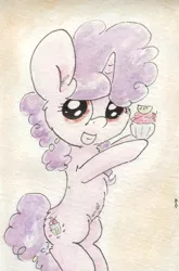 Size: 681x1032 | Tagged: artist:slightlyshade, cupcake, derpibooru import, safe, solo, sugar belle, the cutie map, traditional art