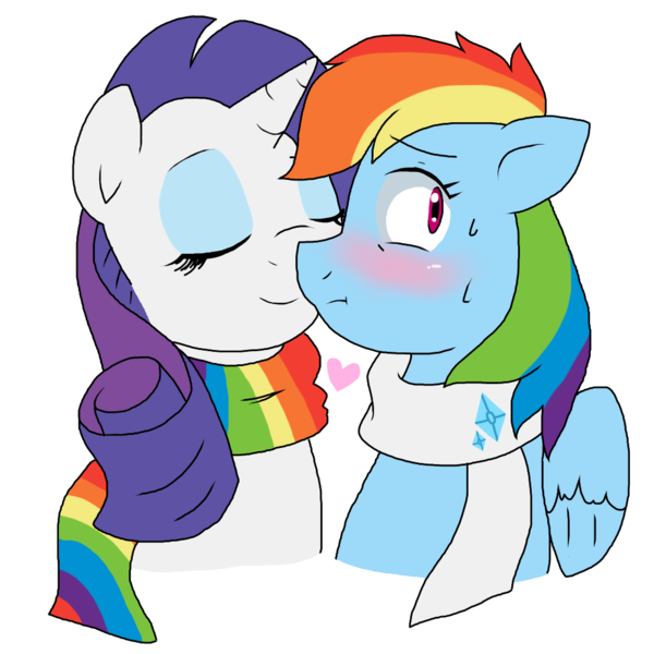 Size: 1000x1000 | Tagged: artist:stockingstreams, clothes, derpibooru import, female, lesbian, rainbow dash, raridash, rarity, safe, scarf, shipping