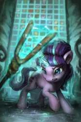 Size: 800x1200 | Tagged: safe, artist:assasinmonkey, derpibooru import, starlight glimmer, pony, unicorn, the cutie map, cutie mark vault, female, mare, s5 starlight, solo, staff, staff of sameness, that was fast