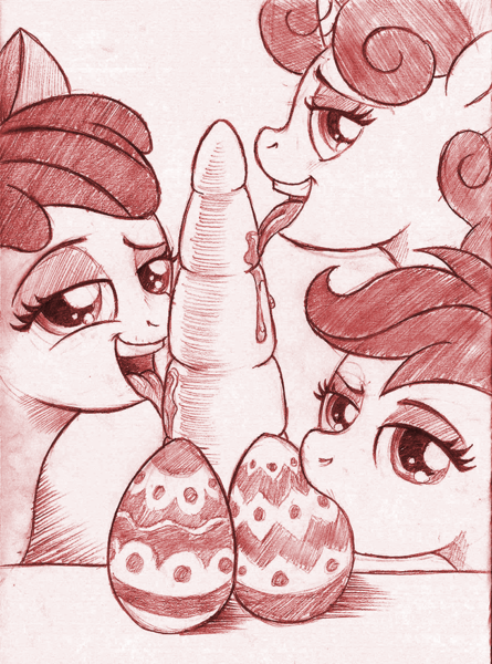 Size: 700x944 | Tagged: apple bloom, artist:jaxonian, ask fapplebloom, ask fapplebloom 3, carrot, cutie mark crusaders, derpibooru import, drool, easter, easter egg, egg, foalcon, funny porn, implied blowjob, implied oral, implied sex, licking, monochrome, not porn, pun, questionable, scootaloo, sweetie belle, traditional art, visual pun