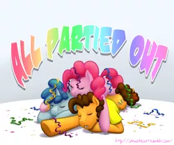 Size: 3000x2500 | Tagged: artist:shrineheart, cheese sandwich, cute, derpibooru import, diacheeses, favorbetes, party favor, party pony, party trio, pinkie pie, pony pile, safe, sleeping, the cutie map
