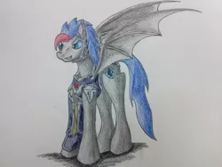 Size: 1024x768 | Tagged: safe, artist:acespade777, derpibooru import, oc, oc:ace spade, unofficial characters only, bat pony, pony, armor, solo, traditional art