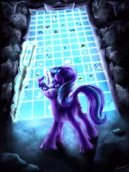 Size: 1254x1665 | Tagged: safe, artist:9de-light6, derpibooru import, starlight glimmer, the cutie map, cutie mark vault, s5 starlight, solo, staff, staff of sameness