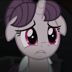 Size: 1085x1079 | Tagged: safe, derpibooru import, screencap, sugar belle, pony, unicorn, the cutie map, female, floppy ears, mare, reaction image, sad, solo