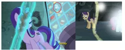 Size: 1446x580 | Tagged: safe, derpibooru import, edit, edited screencap, screencap, starlight glimmer, pony, unicorn, the cutie map, circled, cropped, cutie mark, cutie mark vault, female, magic, magic aura, mare, milk, s5 starlight, staff, staff of sameness, telekinesis