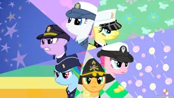 Size: 960x540 | Tagged: 1st awesome platoon, 2nd lieutenant, air force, applejack, army, artist:ethanchang, cavalry, coast guard, cowboy hat, derpibooru import, fluttershy, hat, marines, military, military uniform, navy, pinkie pie, rainbow dash, rarity, safe, sergeant, stetson, twilight sparkle, us army, us marines, us navy