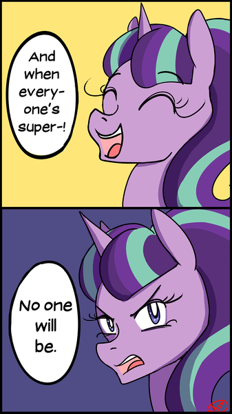 Size: 1500x2667 | Tagged: artist:ryuredwings, comic, derpibooru import, dialogue, evil laugh, laughing, safe, solo, starlight glimmer, syndrome, the cutie map, the incredibles