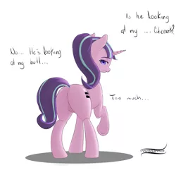 Size: 3337x3222 | Tagged: suggestive, artist:novaquinmat, derpibooru import, starlight glimmer, pony, unicorn, the cutie map, butt, dialogue, featureless crotch, female, glimmer glutes, high res, mare, plot, solo