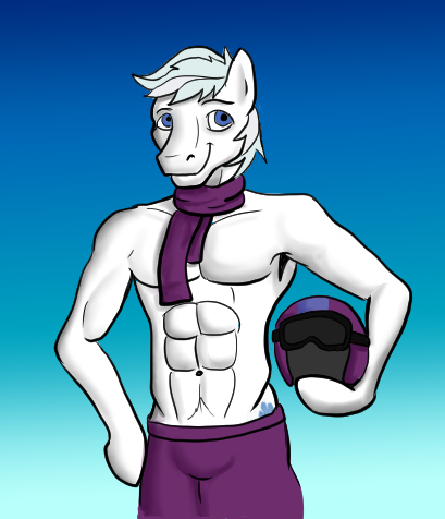 Size: 409x476 | Tagged: safe, artist:zafuyu, derpibooru import, double diamond, anthro, abs, bare chest, belly button, clothes, male, ripped, scarf, skiing helmet, solo, topless