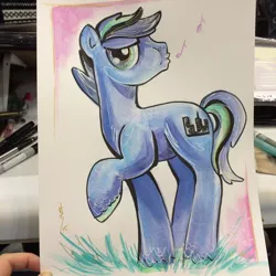 Size: 600x600 | Tagged: safe, artist:sararichard, derpibooru import, oc, unofficial characters only, earth pony, pony, solo, traditional art, whistling