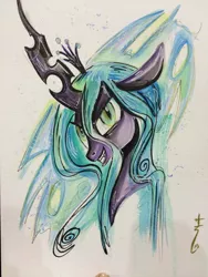 Size: 600x800 | Tagged: safe, artist:sararichard, derpibooru import, queen chrysalis, solo, traditional art