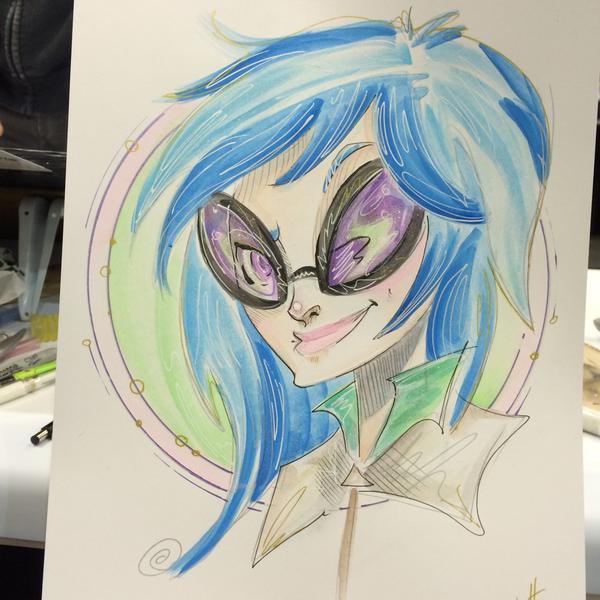 Size: 600x600 | Tagged: safe, artist:sararichard, derpibooru import, vinyl scratch, equestria girls, solo, traditional art