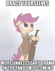 Size: 490x637 | Tagged: artist:alasou, a song of ice and fire, brace yourselves, caption, crossover, derpibooru import, drama, drama drama, eddard stark, exploitable, exploitable meme, game of thrones, image macro, meme, metadrama, ponified, safe, scootaloo, solo, winter is coming