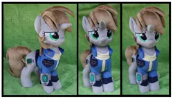 Size: 3051x1753 | Tagged: safe, artist:nazegoreng, derpibooru import, oc, oc:littlepip, unofficial characters only, pony, unicorn, fallout equestria, fanfic, clothes, female, irl, mare, photo, pipbuck, plushie, solo, vault suit