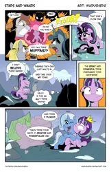 Size: 615x950 | Tagged: safe, artist:wadusher0, derpibooru import, derpy hooves, starlight glimmer, trixie, oc, pegasus, pony, the cutie map, comic, dialogue, female, hilarious in hindsight, lesbian, mare, muffin, shipping, startrix