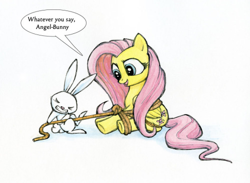 Size: 500x367 | Tagged: angel bunny, angelshy, artist:halfsparkle, ask sex-positive fluttershy, bondage, derpibooru import, explicit source, fluttershy, interspecies, shipping, small dom big sub, suggestive