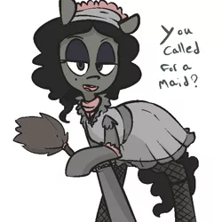 Size: 600x600 | Tagged: artist:whydomenhavenipples, clothes, derpibooru import, duster, fishnets, hoof hold, maid, oc, oc:nikita, safe, solo, unofficial characters only