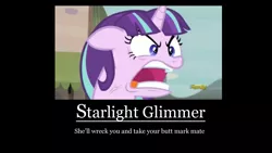 Size: 1366x768 | Tagged: safe, derpibooru import, starlight glimmer, the cutie map, angry, demotivational poster, meme, ragelight glimmer, unamused